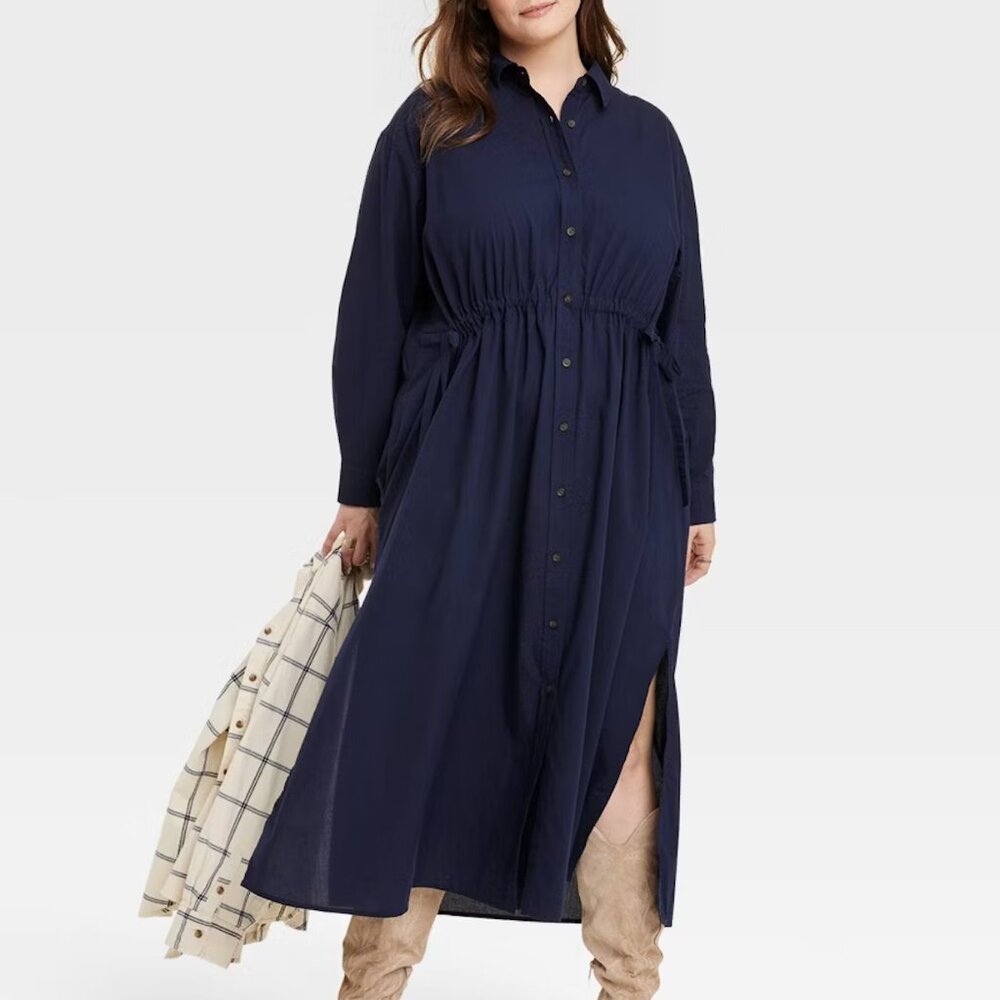 Universal Thread brand Women's Long Sleeve Cinch Waist Maxi Shirtdress - L